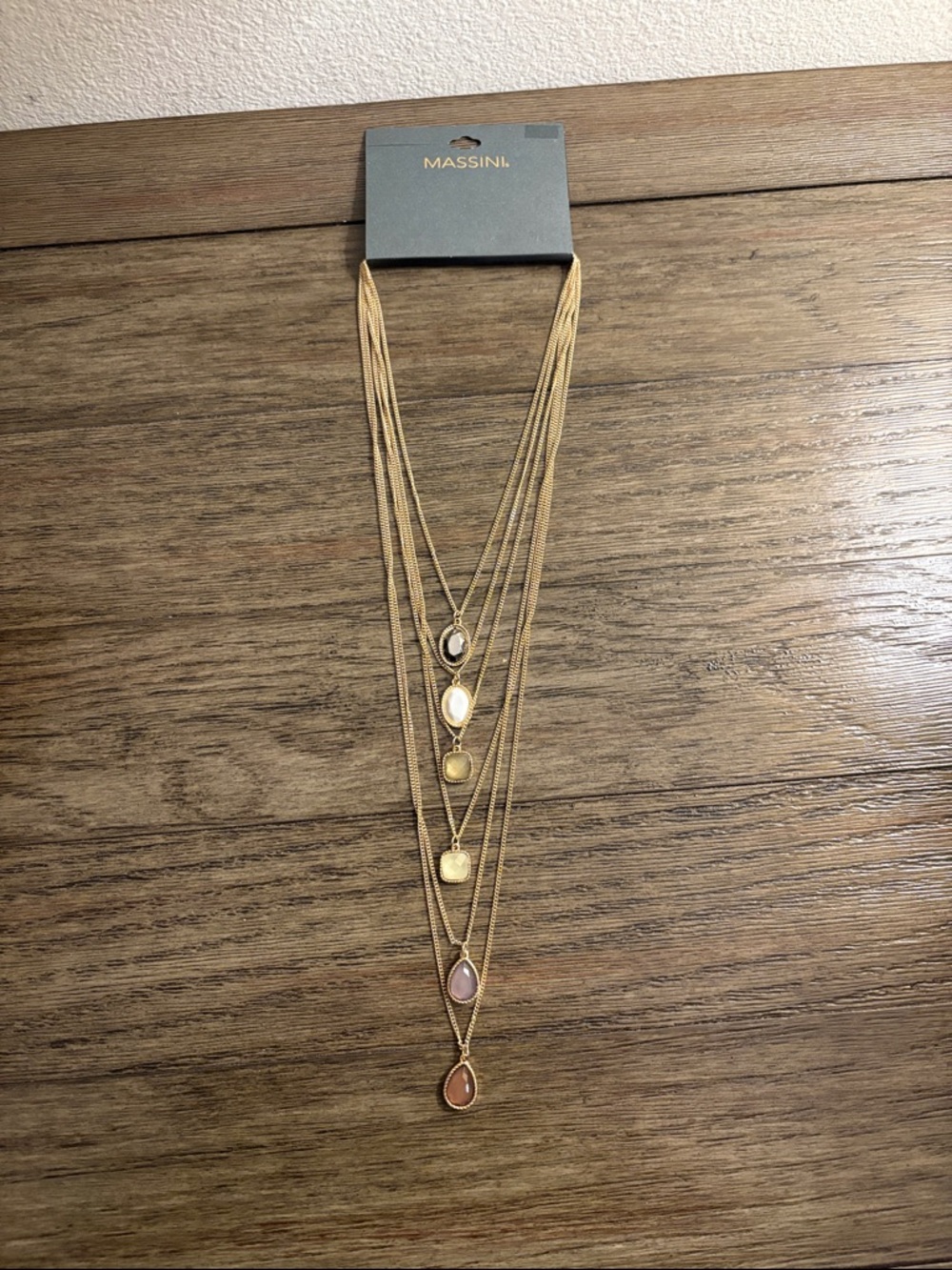 NWT [Massini] Gold-Tone Gemstone Layered Multi-Stone Long Pendant Necklace - Picture 5 of 10